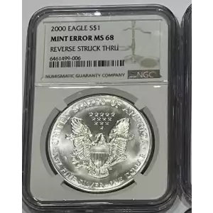 2000 American Silver Eagle Reverse Struck Thru MS68 NGC