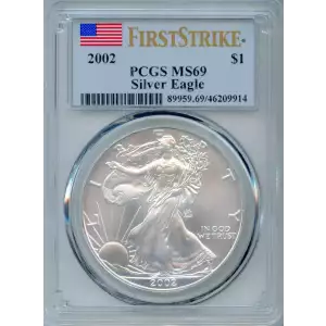 2002 $1 American Silver Eagle 1oz PCGS MS69 First Strike