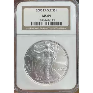 2005 American Silver Eagle NGC MS69 (Brown Border Label)