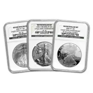 2006 3-Coin Silver Eagle Set MS/PF-70 NGC (20th. Anniversary)