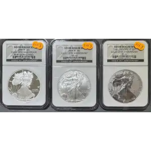 2006 American Silver Eagle 20th Anni 3 Coin Set- W PF69 UC/W MS69/P Reverse PF69 (2)