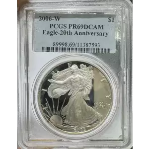 2006 W American Silver Eagle PCGS PR-69 DCAM 20th Anniversary (2)