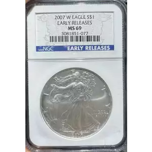 2007 American Silver Eagle NGC MS69 Burnished  Early Releases