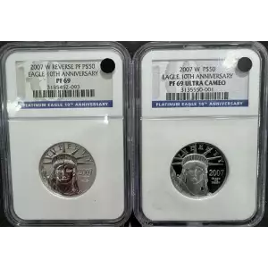 2007 W American Platinum Eagle 10th Anniversary PF69 Reverse Proof Set