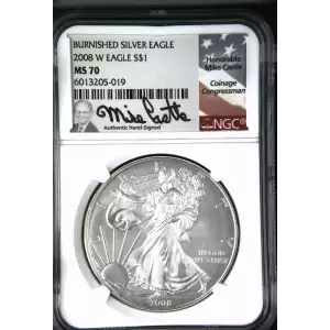 2008 W American Silver Eagle NGC MS70 Burnished  Mike Castle Signed (2)