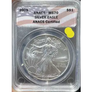2009 American Silver Eagle ANACS MS70 American Flag Label (Damaged Holder)