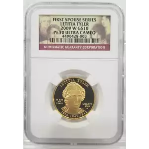 2009-W $10 Letitia Tyler Spouse Gold Series. NGC PF 70 Ultra Cameo.