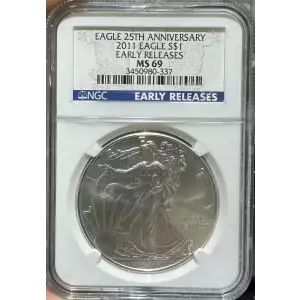 2011 American Silver Eagle NGC MS69 Eagle 25th Anniversary Early Releases