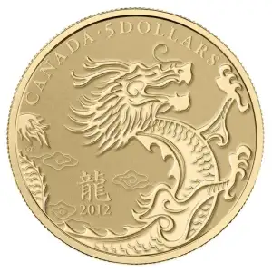 2012 $5 Canadian Year of the Dragon Gold 1/10th