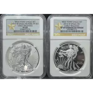 2013 W Burnished Silver Eagle E-R 2 Coin Set (Reverse PF69/SP69 Enhanced Finish) (2)