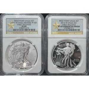 2013 W Burnished Silver Eagle E-R 2 Coin Set (Reverse PF69/SP69 Enhanced Finish) (2)