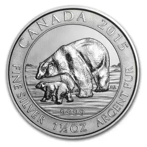 2015 1.5 oz $8 Canadian Silver Polar Bear and Cub Coin (2)