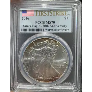 2016 American Silver Eagle PCGS MS70 30th Anniversary - Toned