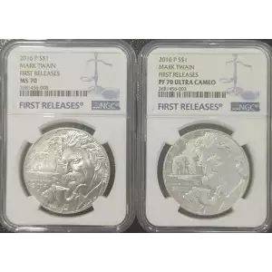 2016-P Mark Twain Modern Commemorative 2 Coin NGC First Releases Set (2)