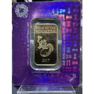 2017 1 oz Scottsdale Lunar Year of the Rooster Gold Bar