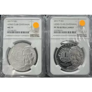 2017-P Lions Club Centennial Modern Commemorative 2 Coin NGC Set (2)