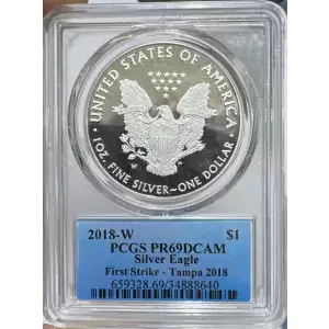 2018 W American Silver Eagle PCGS PR-69 DCAM First Strike Tampa 2018