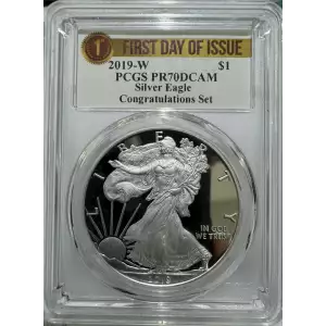 2019-W $1 Silver Eagle Congratulations Set First Day of Issue, DCAM