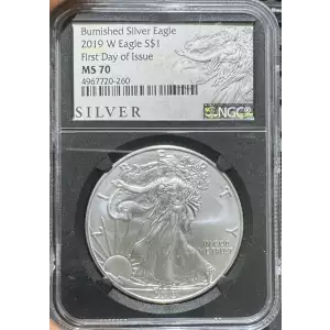 2019-W American Silver Eagle NGC MS70 Burnished Silver Eagle FDI (Black Core)