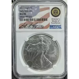 2020 American Silver Eagle NGC MS70 ER - Miles Standish Signed (2)