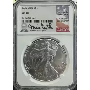 2020 American Silver Eagle NGC MS70 - Honorable Mike Castle Signed