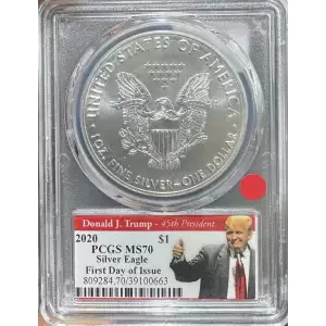 2020 American Silver Eagle Trump Label PCGS MS-70 First Day of Issue