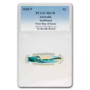 2020-P Australia 2oz Silver Surfboard PCGS MS70 FDI