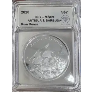 2020 Silver Antigua & Barbuda Rum Runner ICG MS69 IDC Verified