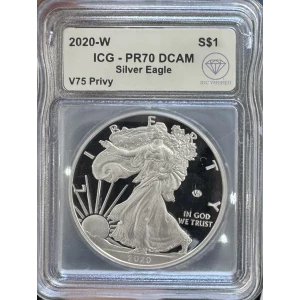 2020-W ICG PR70 DCAM End of World War II 75th Anniversary American Silver Eagle (2)