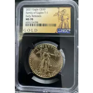 2021 AGE G$50 Family of Eagles T-1 Early Release MS70 NGC (Black Core)