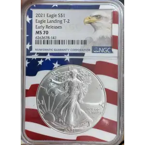 2021 American Silver Eagle NGC MS70 T-2 ER (Eagle Label/USA Flag Core) (2)