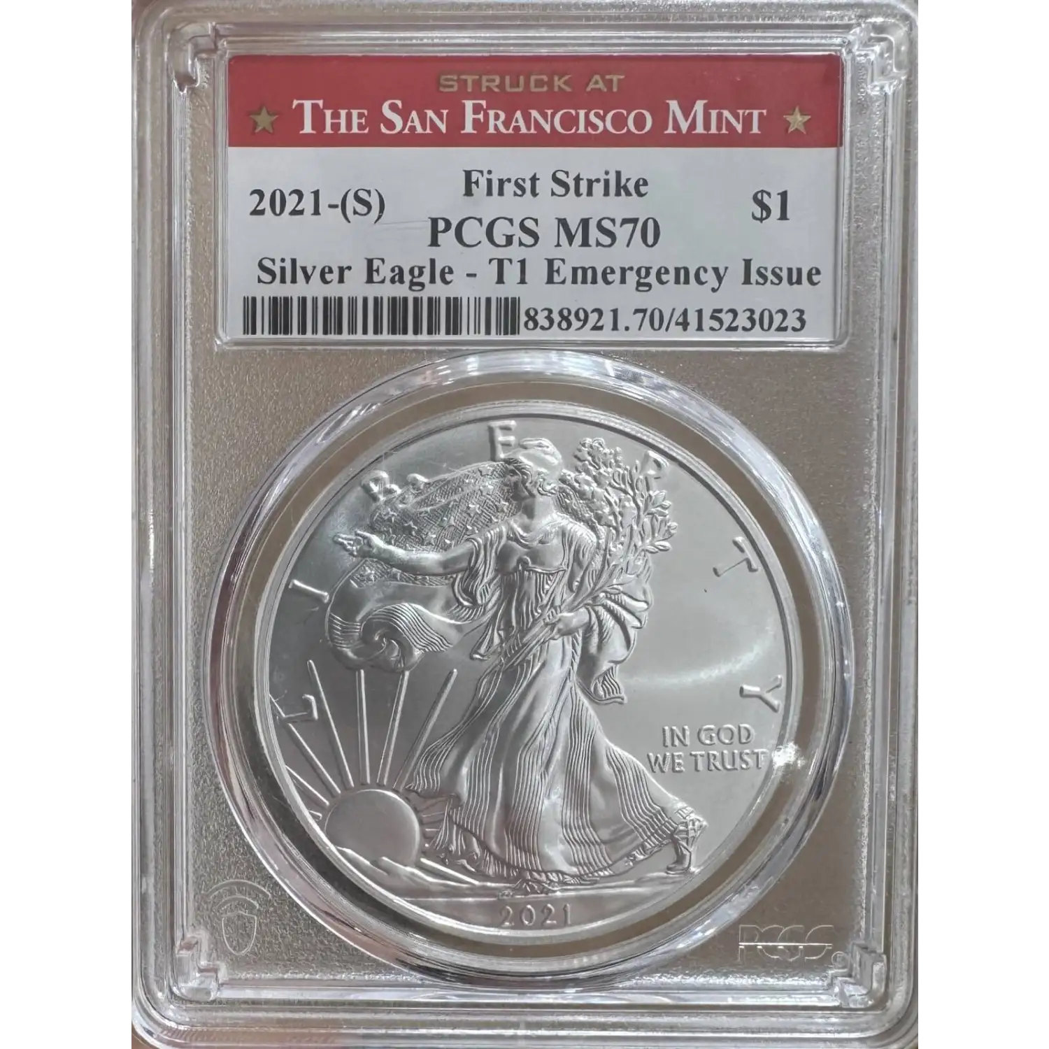 2021-(S) American Silver Eagle PCGS MS-70 T-1 Emergency Issue