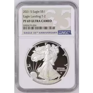 2021 S American Silver Eagle NGC PF69 Ultra Cameo Eagle Landing T-2