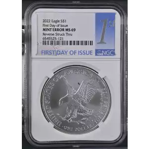 2022 American Silver Eagle NGC MS69 Mint Error FDI Reverse Stuck Through (2)