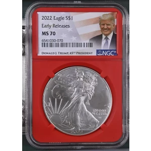 2022 American Silver Eagle NGC MS70 Early Release (Red core/Trump Label) (2)