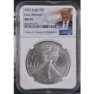 2022 American Silver Eagle NGC MS70 Early Release (White core/Trump Label)