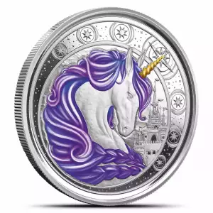 2023 1 oz Colorized Ghana Silver Aurora Unicorn Coin - Purple (2)