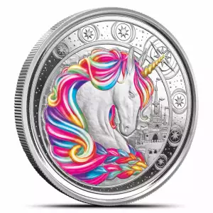 2023 1 oz Colorized Ghana Silver Blossom Unicorn Coin - Rainbow