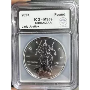 2023 Gibraltar Silver Lady Justice ICG MS69 IDC Verified