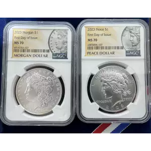2023 Morgan and Peace Dollar NGC MS70 FDI (2 Coin Set) (2)
