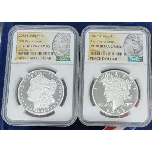 2023-S Morgan and Peace Dollar NGC PF70 Ultra Cameo FDI (2 Coin Set)