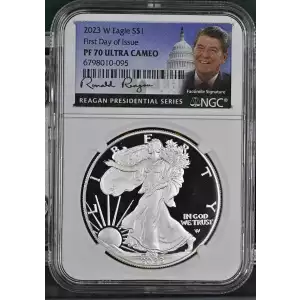 2023-W American Silver Eagle NGC PF70 Ultra Cameo FDI Ronald Reagan Signed