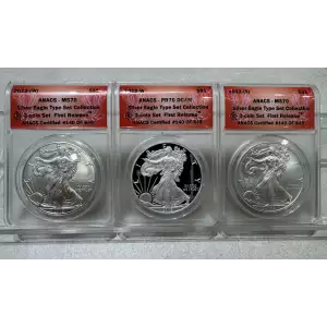 First Release American Silver Eagle 3-Coin Set ANACS 2012-(S), 2012-W, 2012-(W) (2)