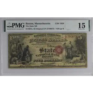 $5 Original red with rays, red serial no., without bank charter no. First Charter Period 397a (2)