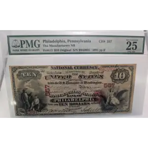 $10 Original Red with rays, blue serial no. First Charter Period 412