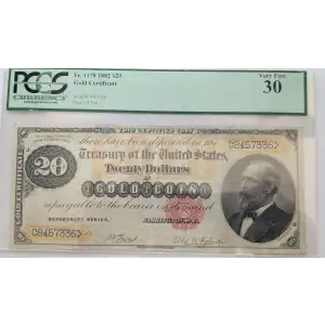 $20 1882 Roberts Small Red Gold Certificates 1178