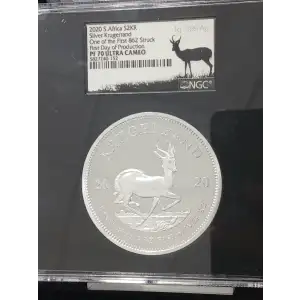 2020 South Africa 2 oz Silver Krugerrand UC FDOP NGC PF70  (Box & CoA)