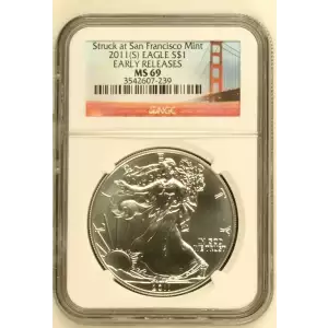 2011 (S) American Silver Eagle NGC MS69 Early Release (Golden Gate Bridge Label) (2)