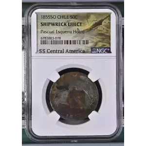 1853–1856 Chile 50 Centavos SS Central America Pascual Esquerra Hoard NGC