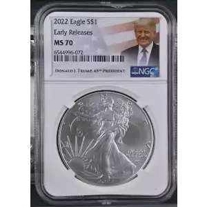 2022 American Silver Eagle NGC MS70 Early Release (White core/Trump Label)